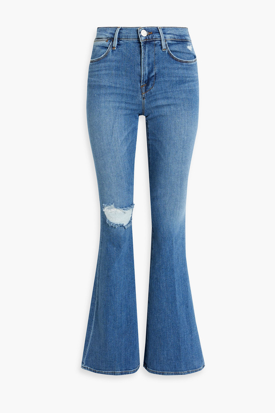 Frame Distressed High-rise Flared Jeans In Light Denim