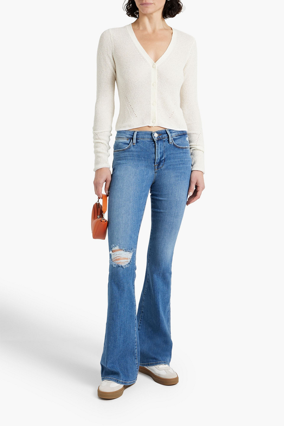 Frame Distressed High-rise Flared Jeans In Light Denim