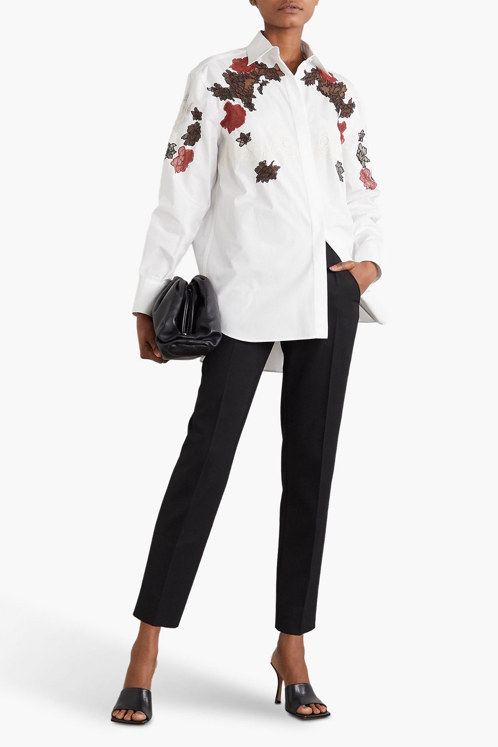 VALENTINO GARAVANI Lace-trimmed cotton-poplin shirt