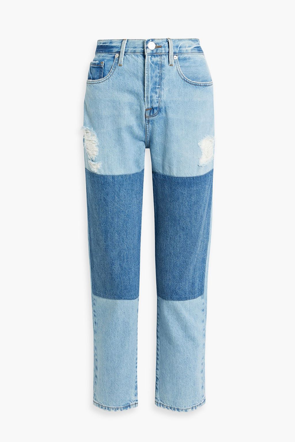 FRAME Le Original distressed patchwork high-rise straight-leg jeans ...