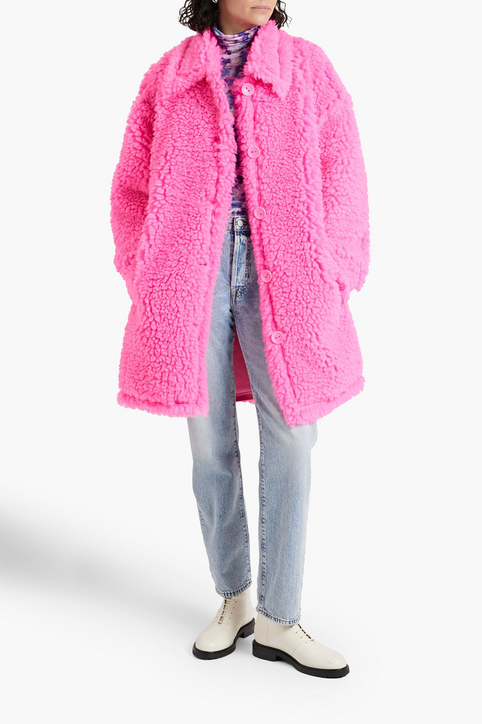 Shop Stand Studio Gwen Faux Shearling Coat In Bright Pink