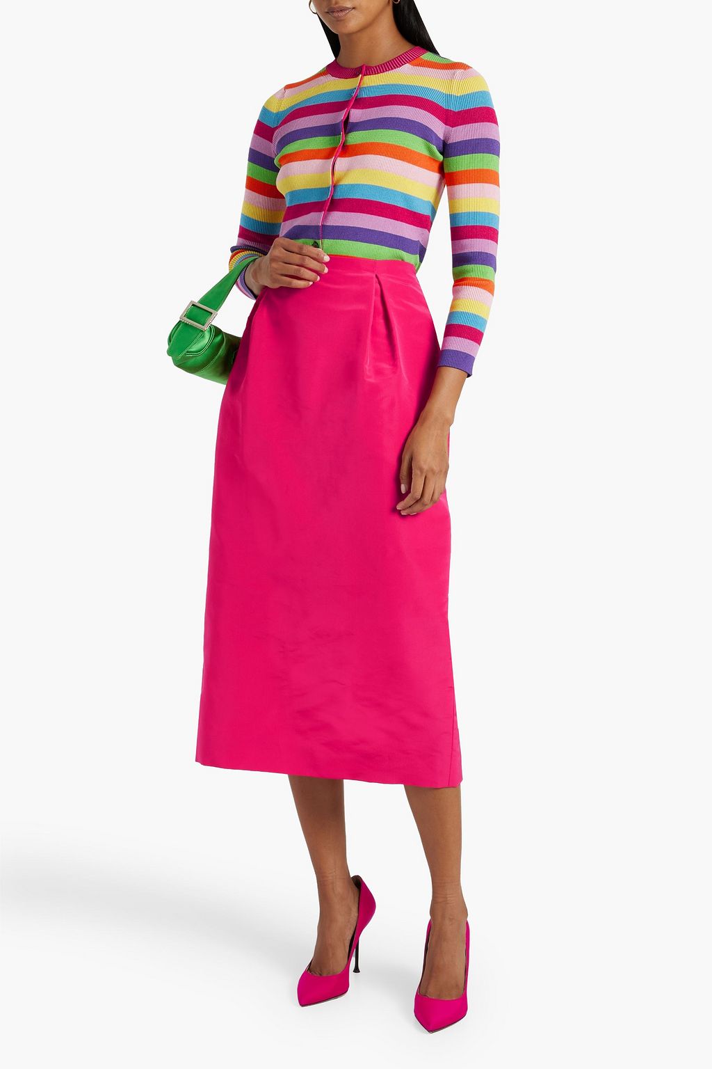 REBECCA VALLANCE Pleated silk-faille midi pencil skirt
