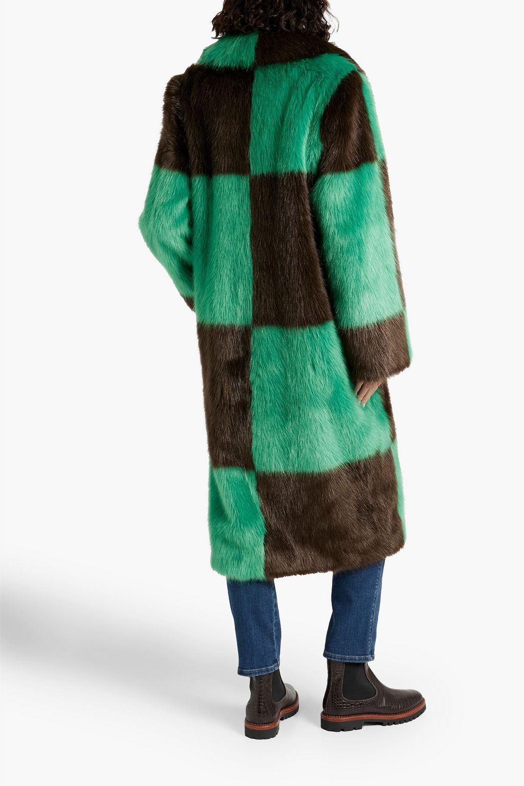 STAND STUDIO Nino checked faux fur coat