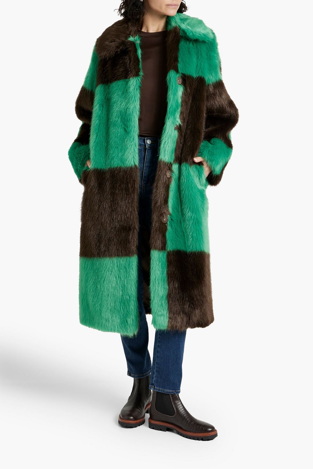 STAND STUDIO Nino checked faux fur coat