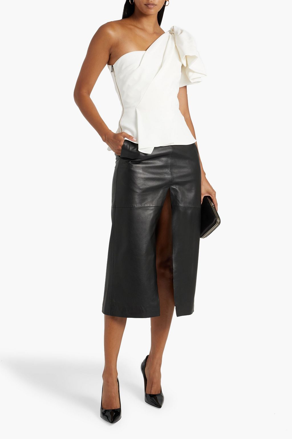 ROLAND MOURET Toulon one-shoulder gathered crepe top