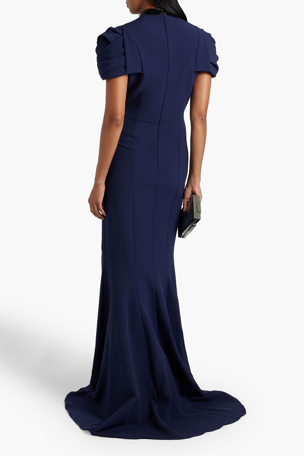 sapphire blue silk dress Sapphire Blue Deep-V Satin Bridesmaid Dress | Flutter Sleeve