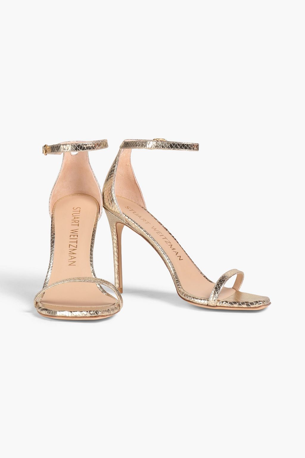 STUART WEITZMAN Metallic snake-effect leather sandals