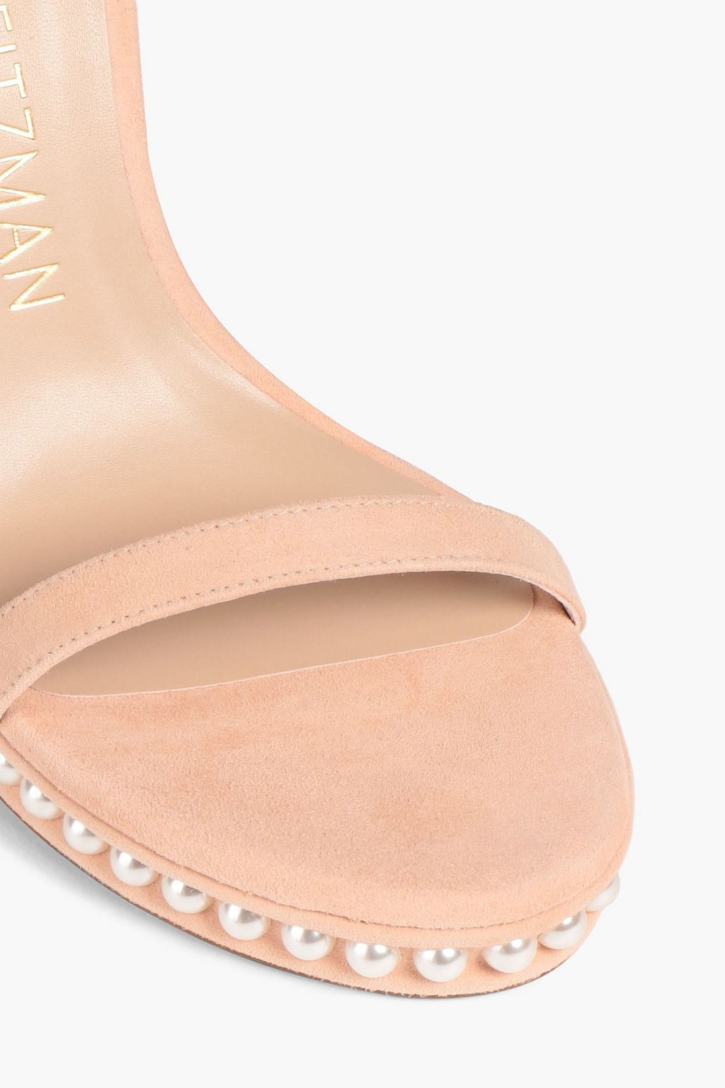 STUART WEITZMAN صندل مصنوع من جلد السويد ومزين باللؤلؤ الصناعي