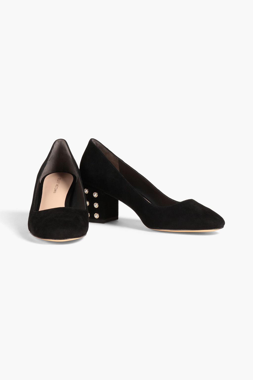 STUART WEITZMAN Faux pearl-embellished suede pumps
