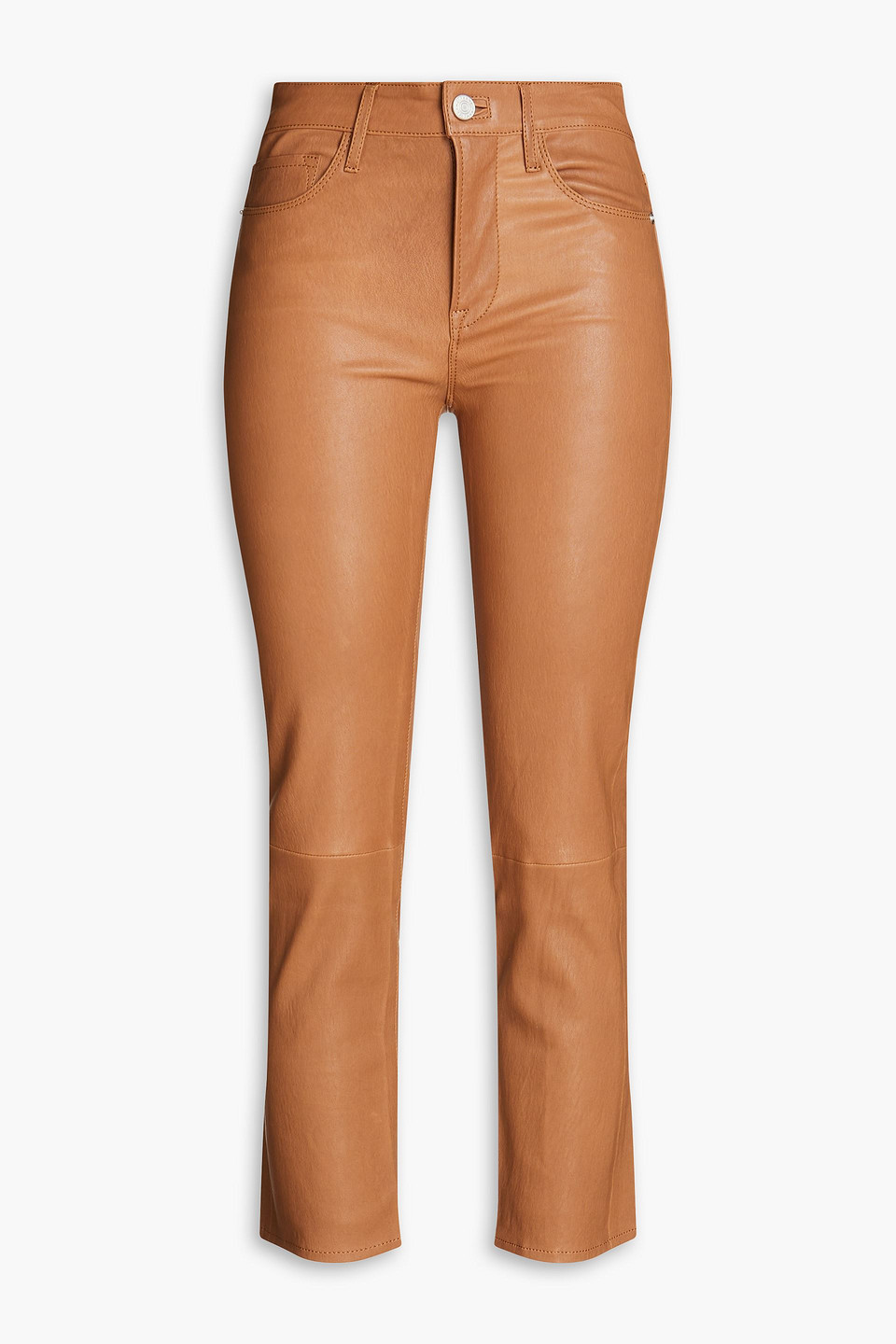 frame - le high straight cropped straight-leg leather pants - brown - 27