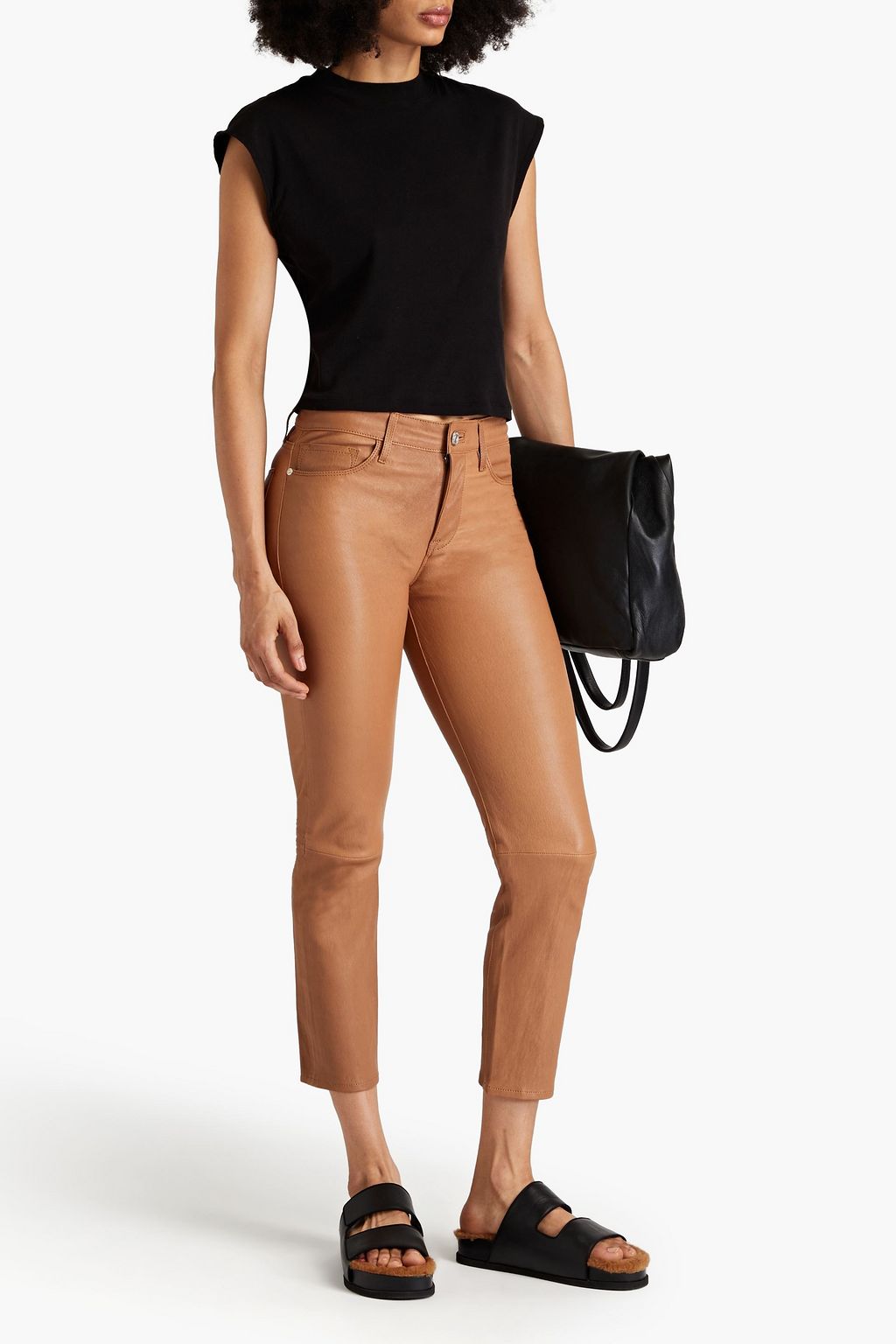 FRAME Le High Straight cropped straight-leg leather pants