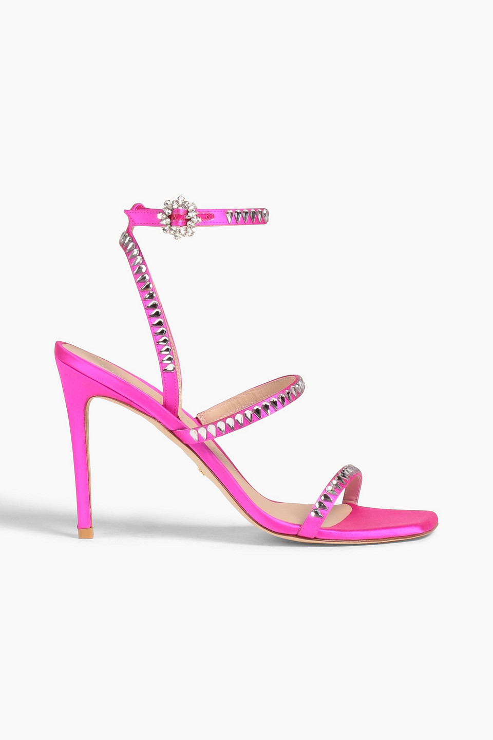 Stuart Weitzman Crystal-embellished Neon Satin Sandals In Bright Pink