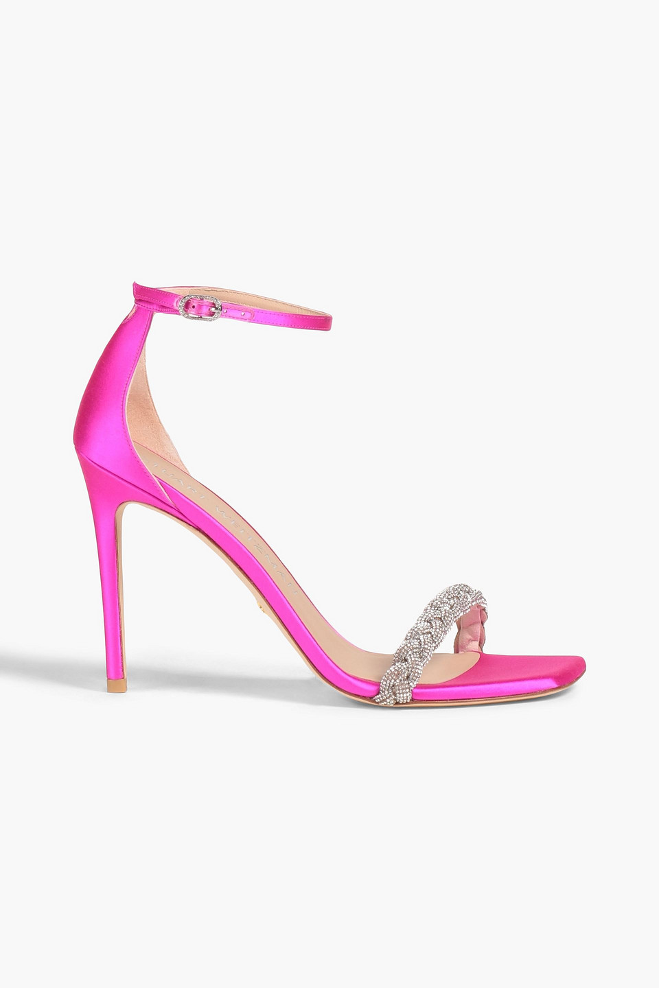 Stuart Weitzman Neonfarbene Sandalen Aus Satin Mit Kristallverzierung In Bright Pink