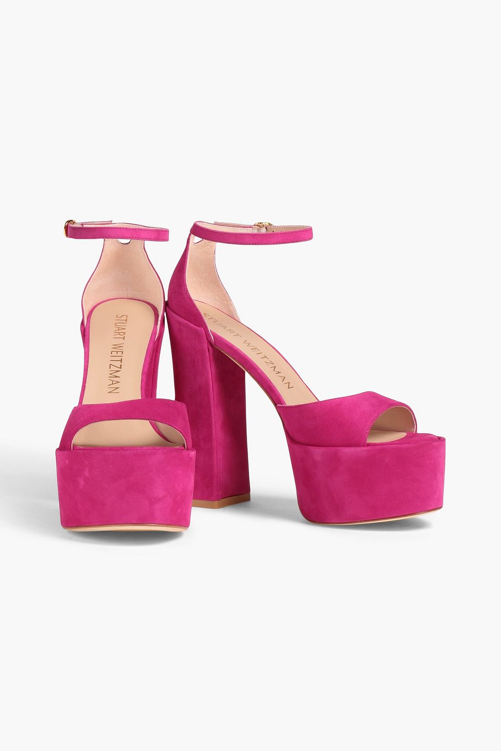 STUART WEITZMAN صندل “سكاي هاي” بنعل سميك من جلد السويد بكعب مقاس 145