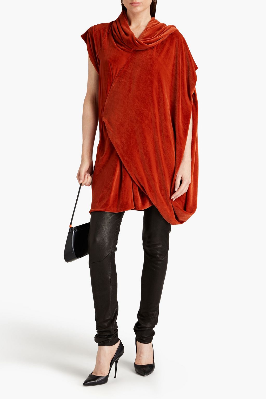 RICK OWENS Asymmetric draped velvet tunic