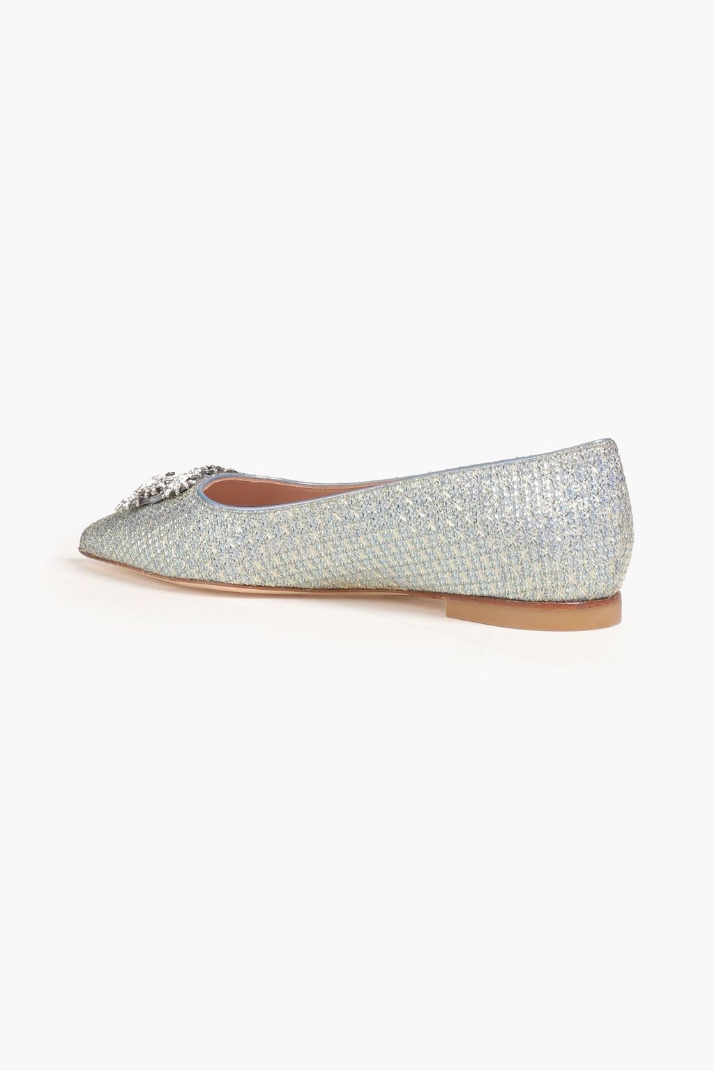 STUART WEITZMAN Kelsey flache Schuhe mit spitzer Zehenpartie aus Lamé mit Kristallverzierung