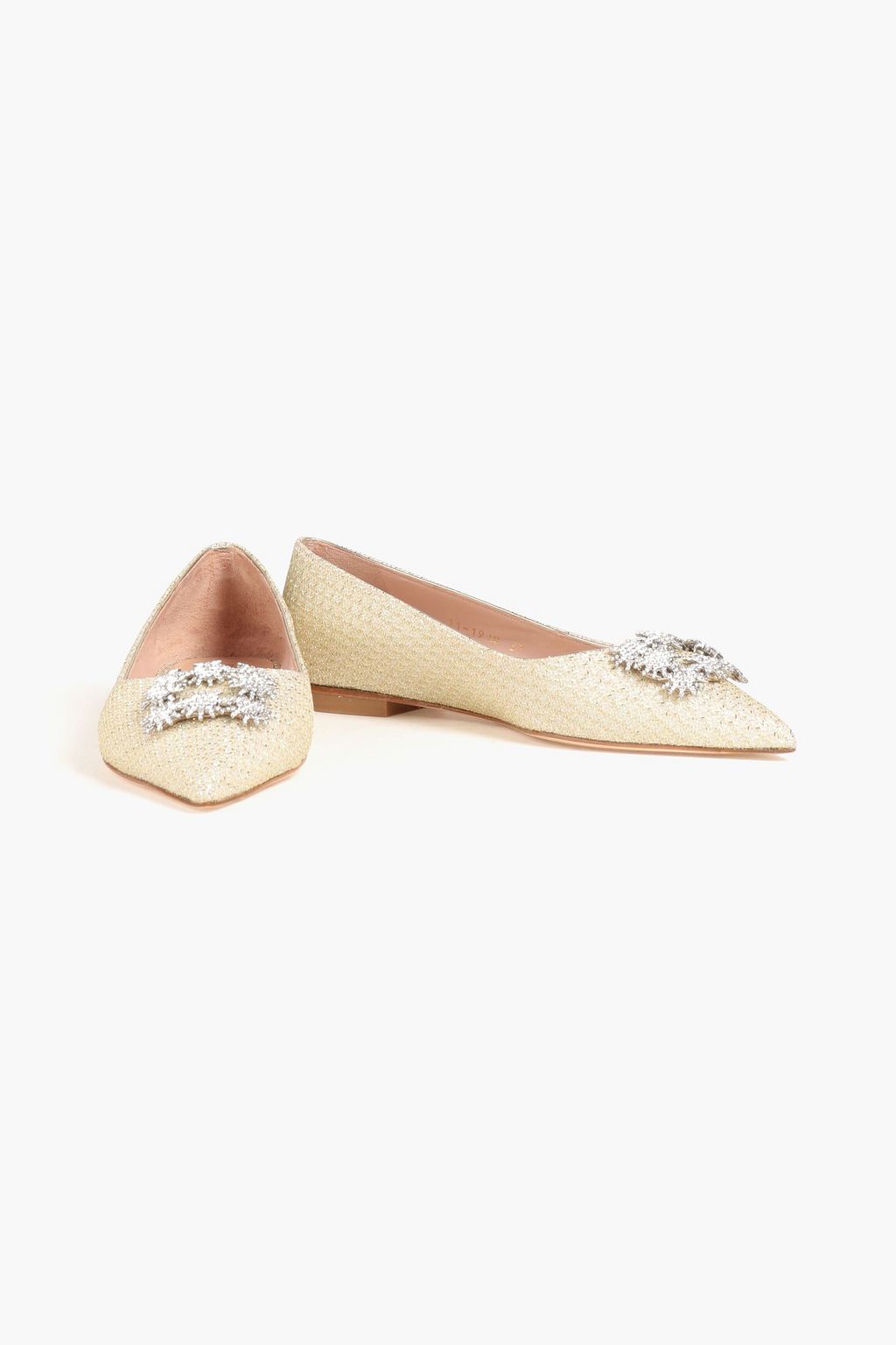 STUART WEITZMAN Kelsey crystal-embellished lamé point-toe flats