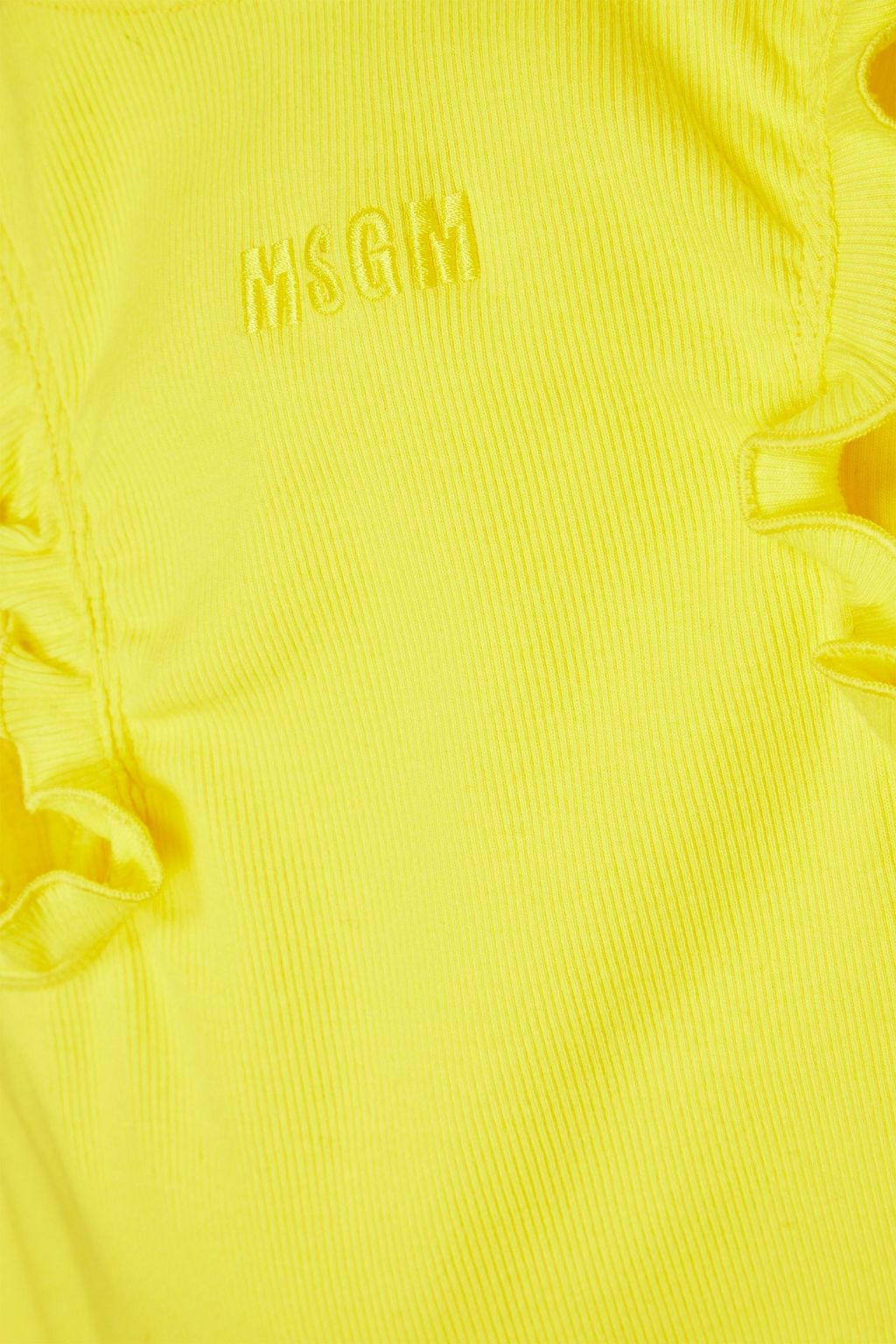 MSGM 콜드 숄더 러플 트리밍 스트레치 코튼 저지 미디 드레스