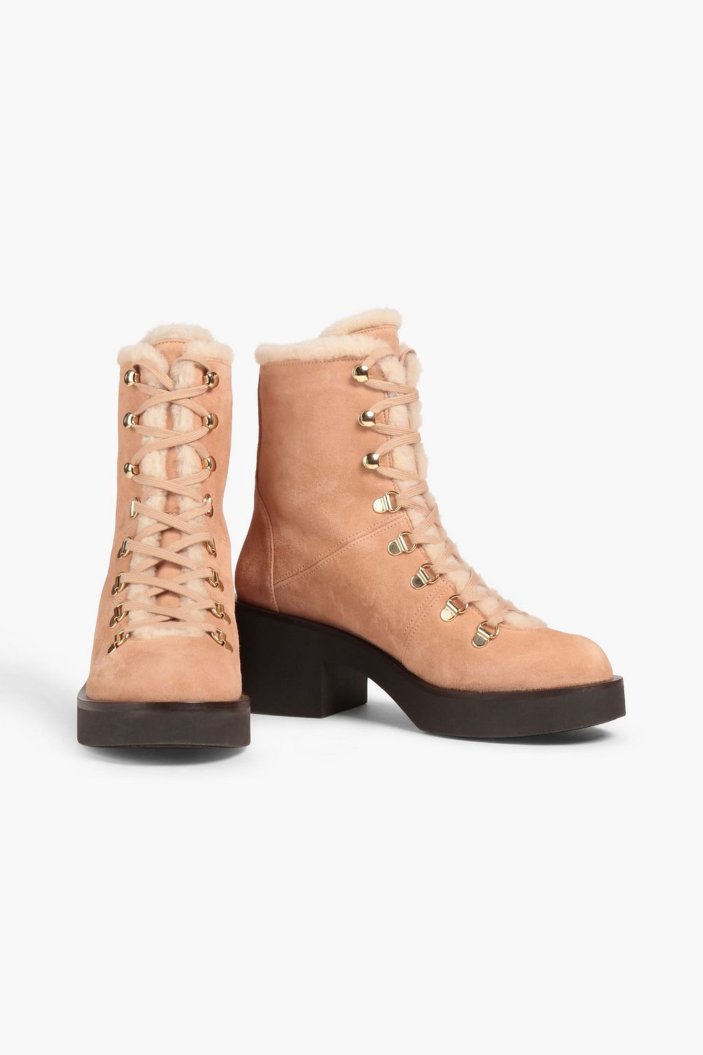 STUART WEITZMAN بوت كومبات «ألباين كوزي 40» مصنوع من جلد السويد المبطّن بالصوف الناعم الصناعي