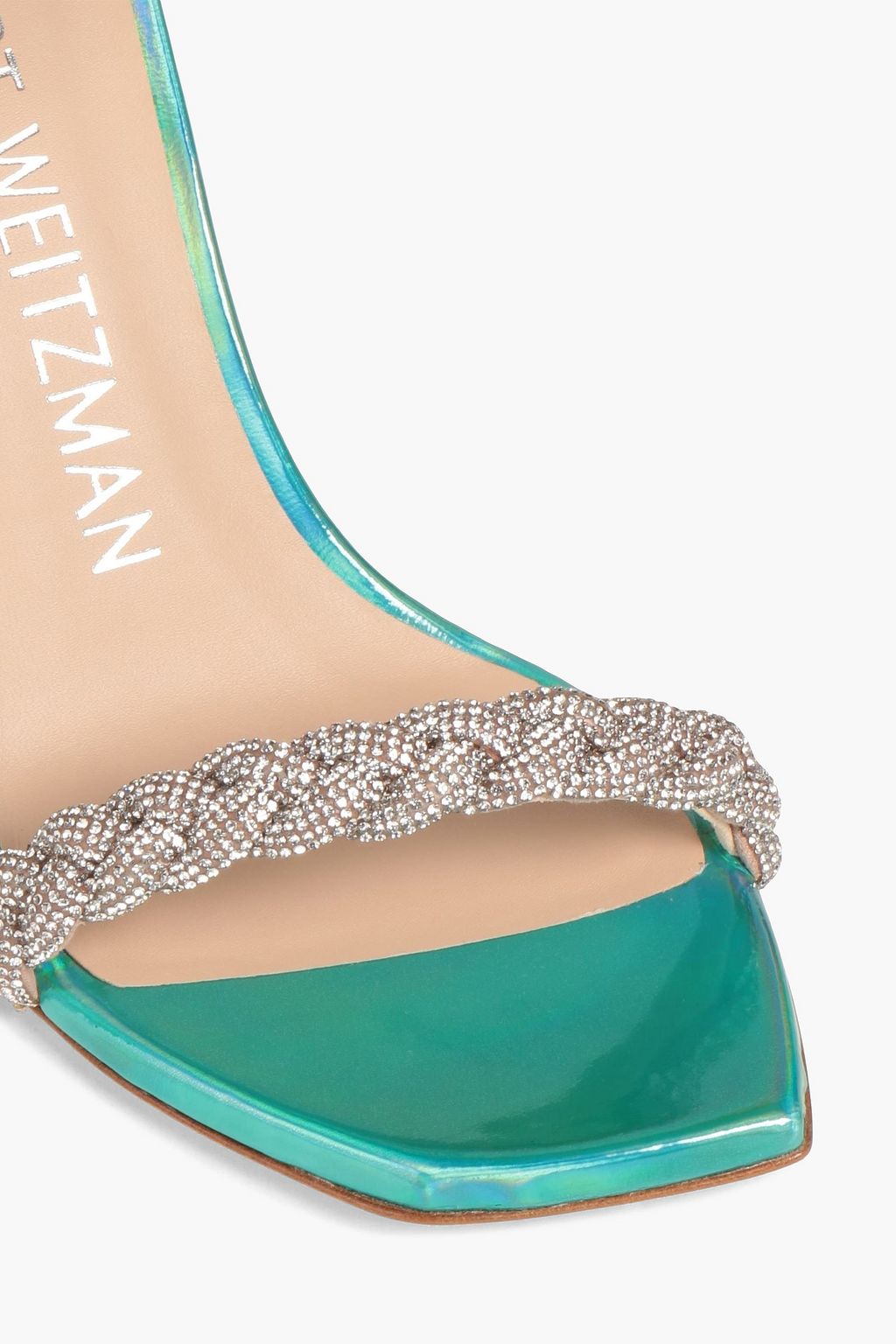 STUART WEITZMAN Embellished iridescent-effect patent-leather sandals