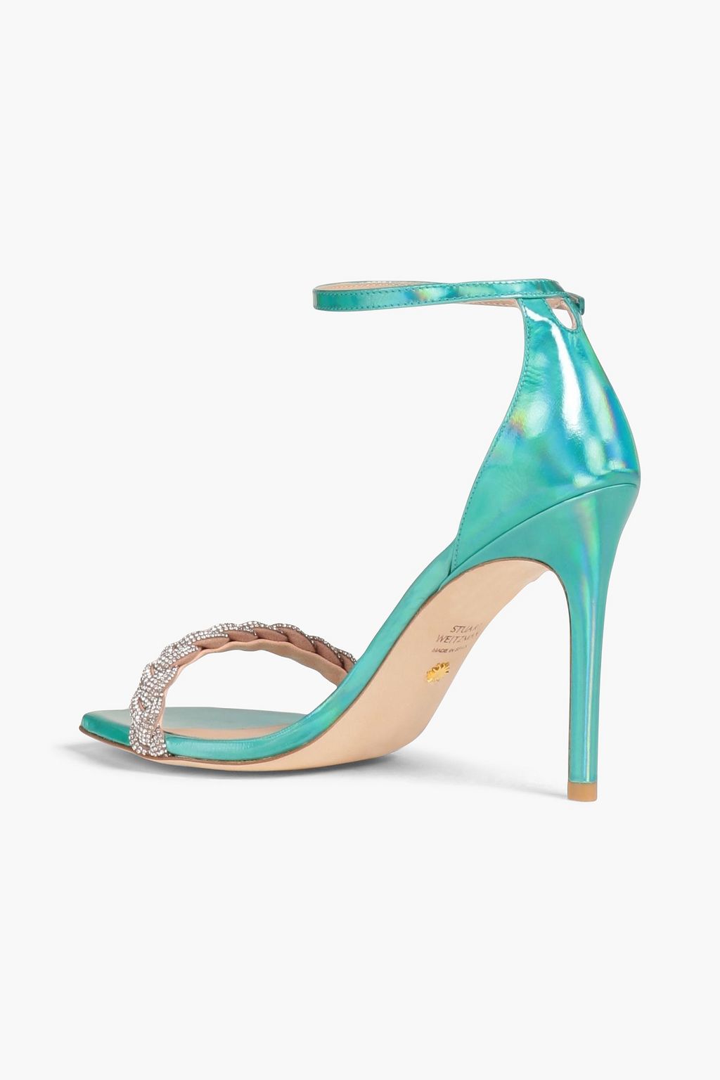 STUART WEITZMAN Embellished iridescent-effect patent-leather sandals
