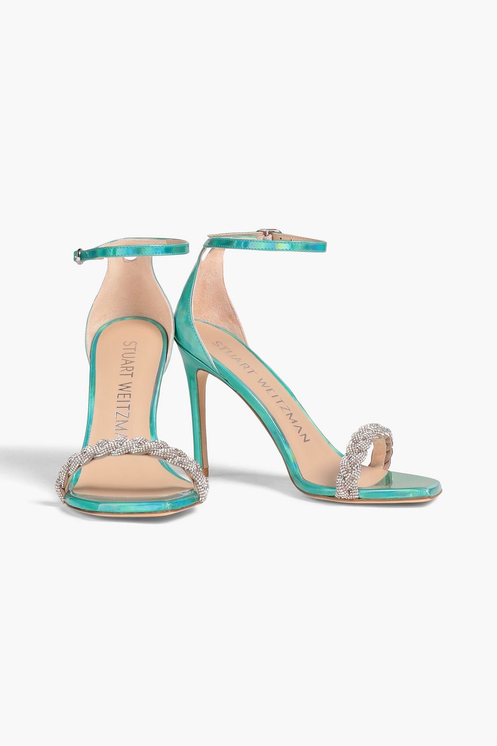 STUART WEITZMAN Embellished iridescent-effect patent-leather sandals ...