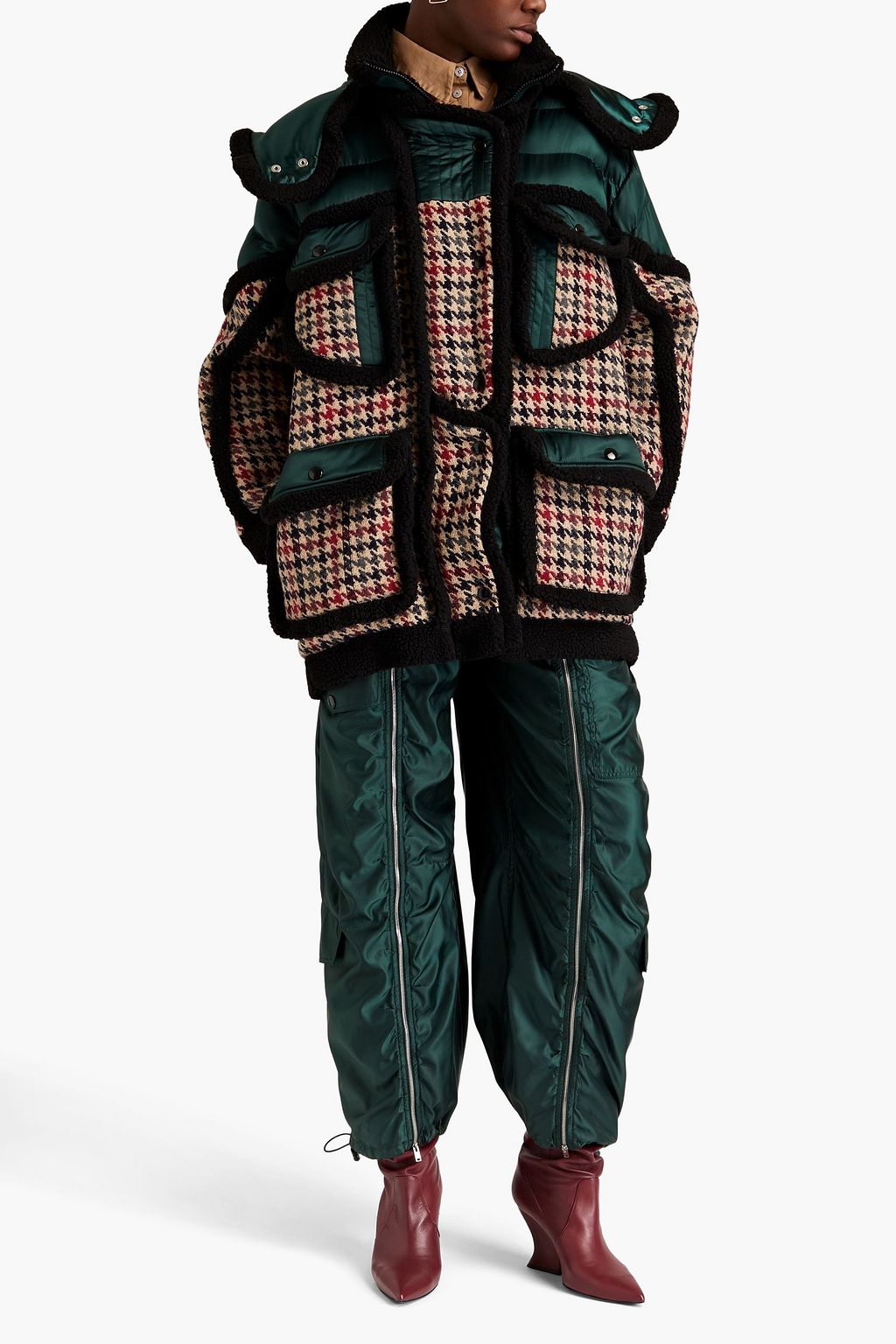 STELLA MCCARTNEY Vera shell-paneled houndstooth wool hooded coat
