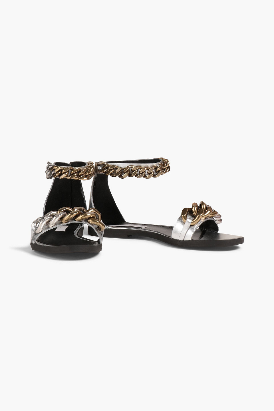  Stella Mccartney - Falabella Sandalen Aus Metallic-kunstleder Mit Kettenverzierung - Metallic - Eu 35 