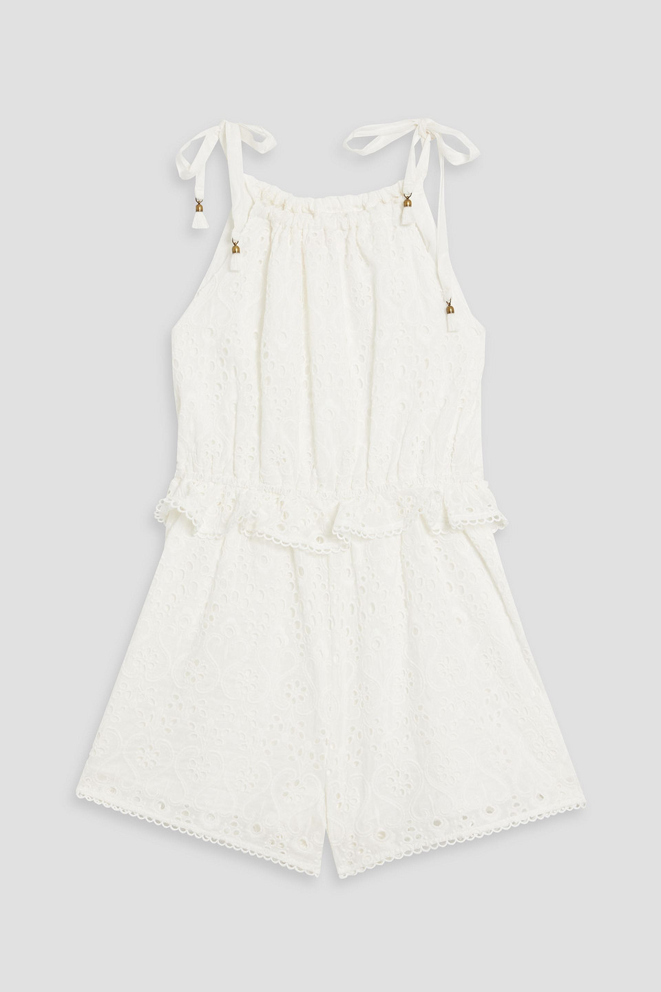 Zimmermann Kids Bayou Ruffled Broderie Anglaise Cotton And Silk-blend Playsuit In White