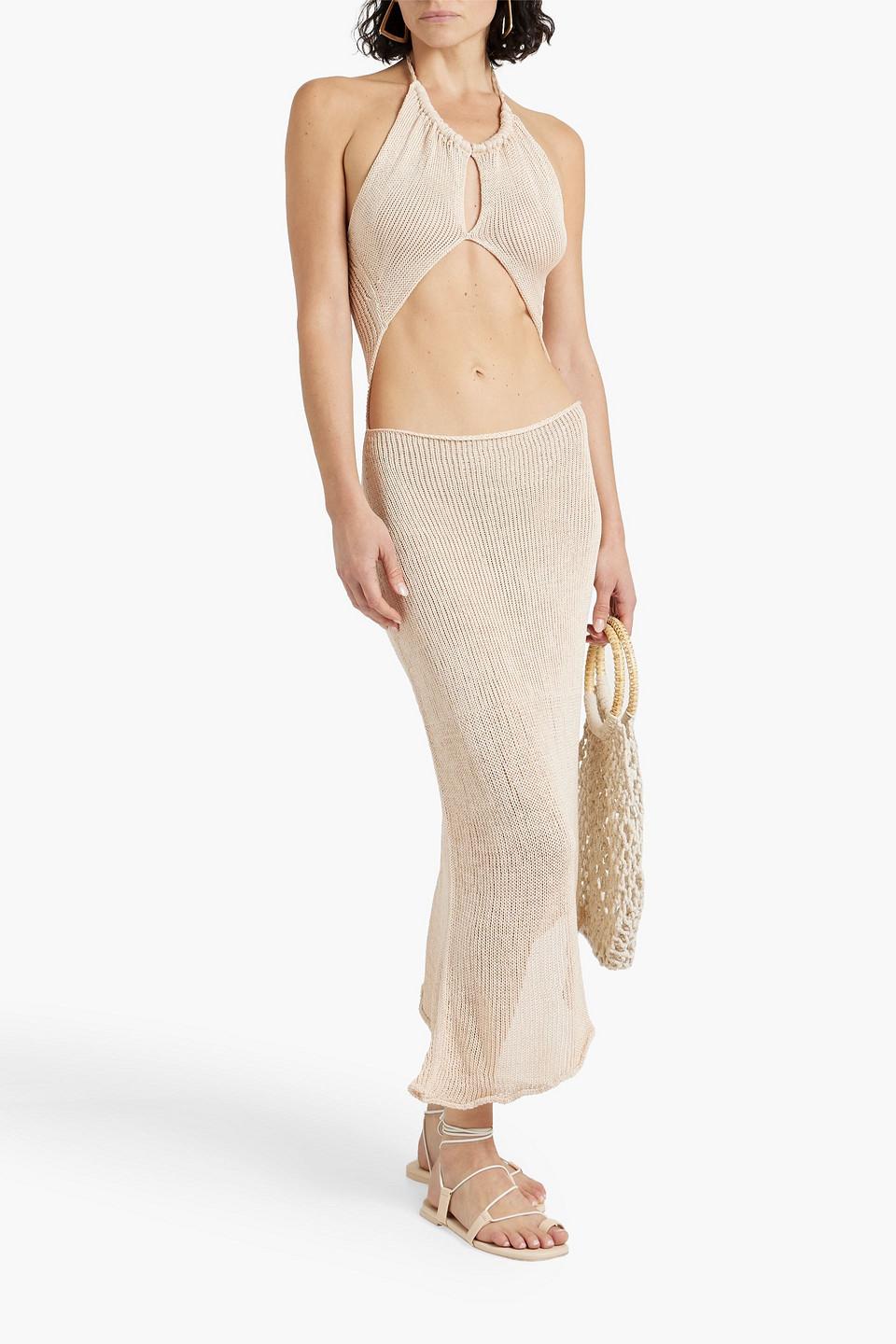 Shop Savannah Morrow Juno Cutout Pima Cotton Halterneck Maxi Dress In Cream