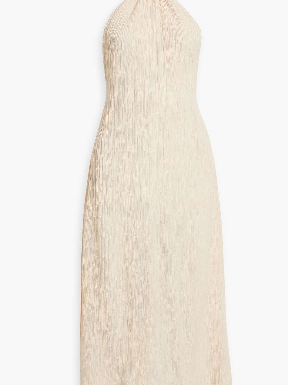 lana plissé bamboo and silk-blend midi dress