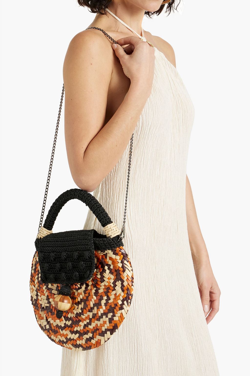CATARINA MINA Carnaúba crochet and faux raffia tote
