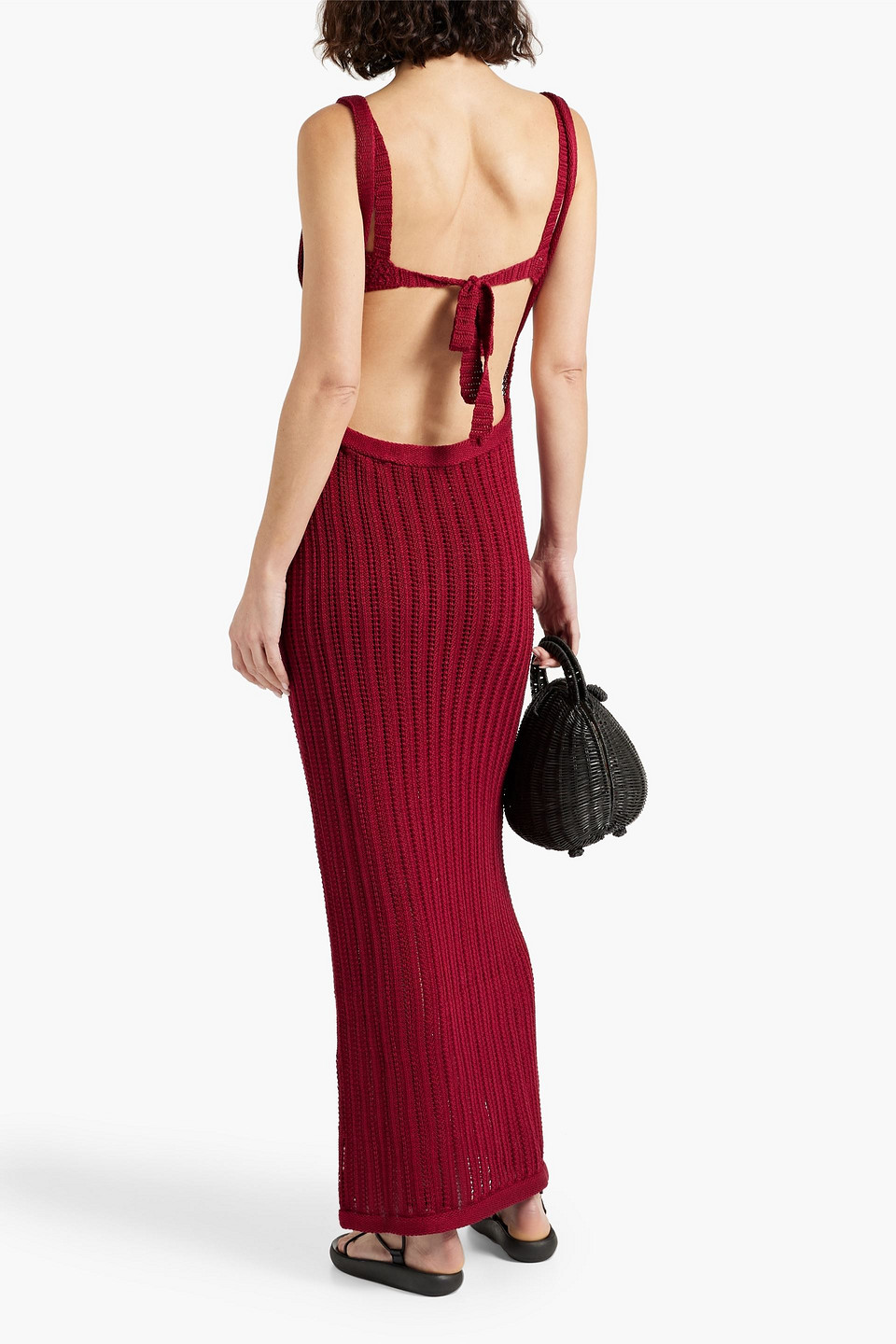 Shop Savannah Morrow North Open-knit Pima Cotton Maxi Dress In Claret