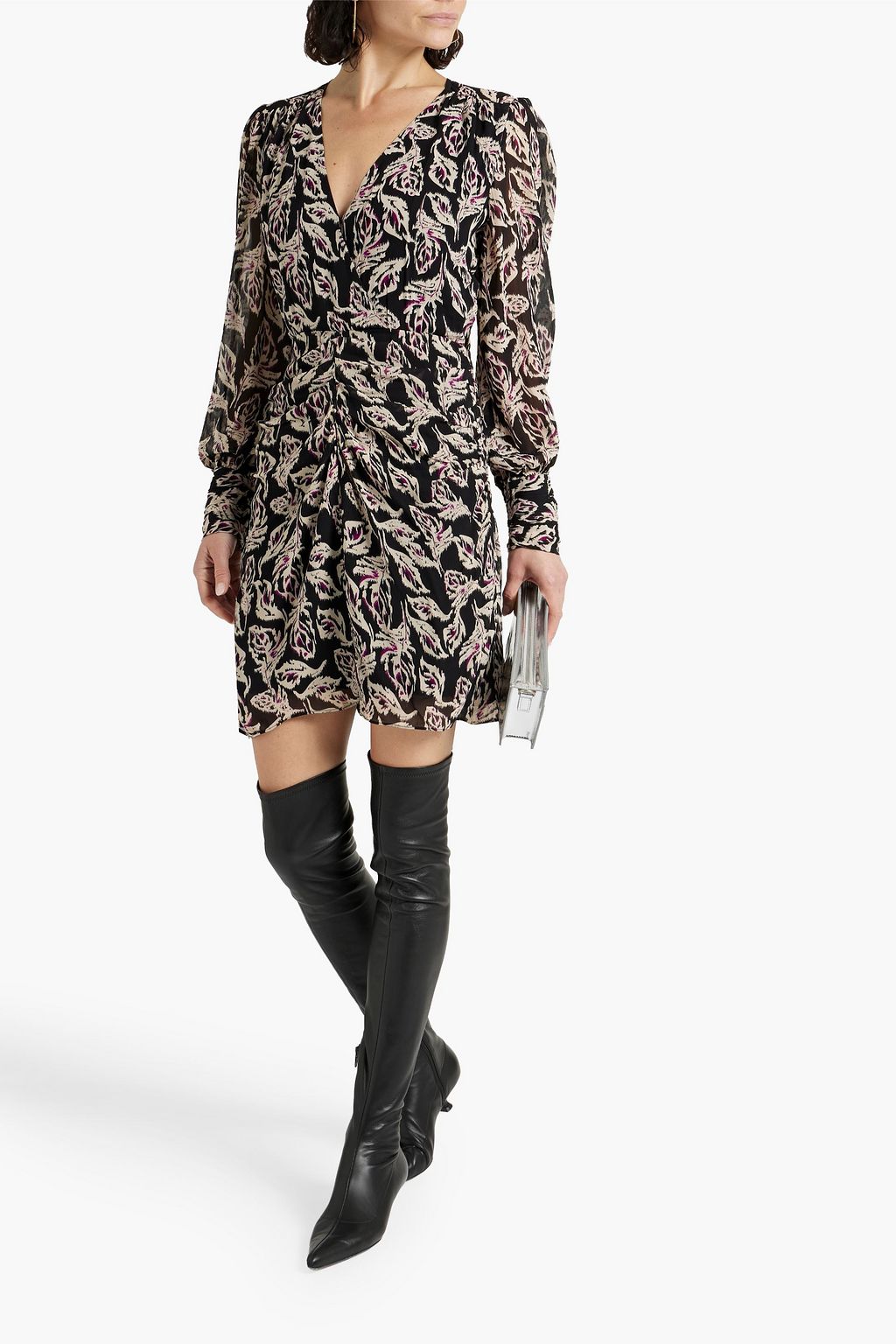 BA&SH Gize wrap-effect ruched printed crepon mini dress