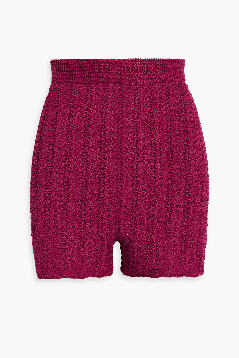 Savannah Morrow Lizzy Crochet-knit Pima Cotton Shorts In Plum