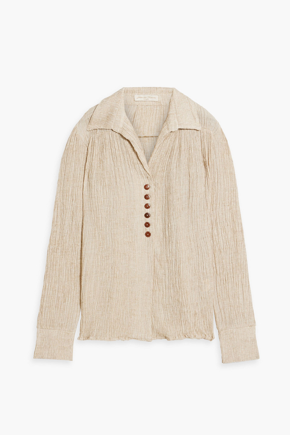 Savannah Morrow Elle Plissé Silk-blend Shirt In Beige
