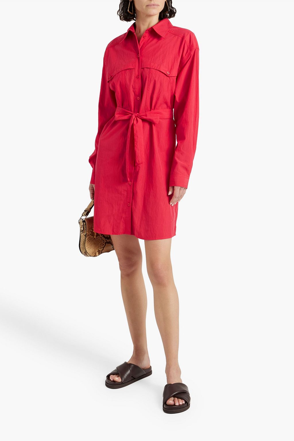 BA&SH Pearl belted Lyocell-blend poplin mini shirt dress