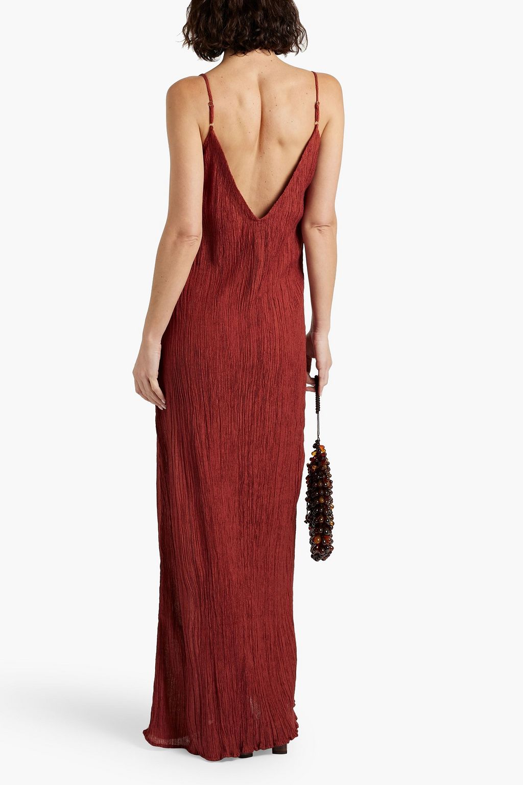 SAVANNAH MORROW Brooke plissé silk-blend maxi slip dress