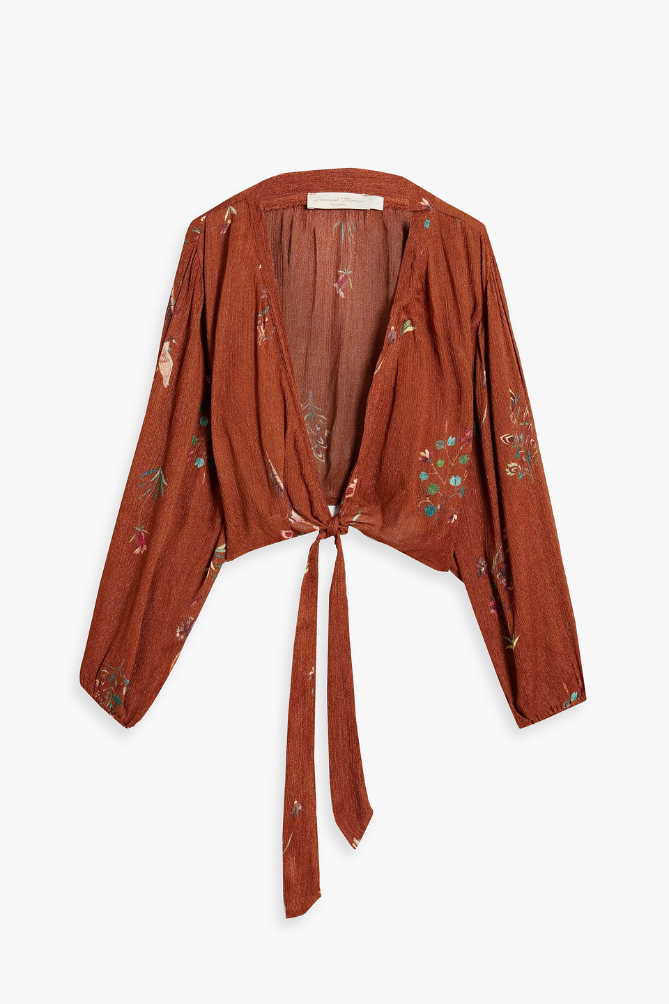 Savannah Morrow Catorito Cropped Printed Bamboo And Silk-blend Top In Brown