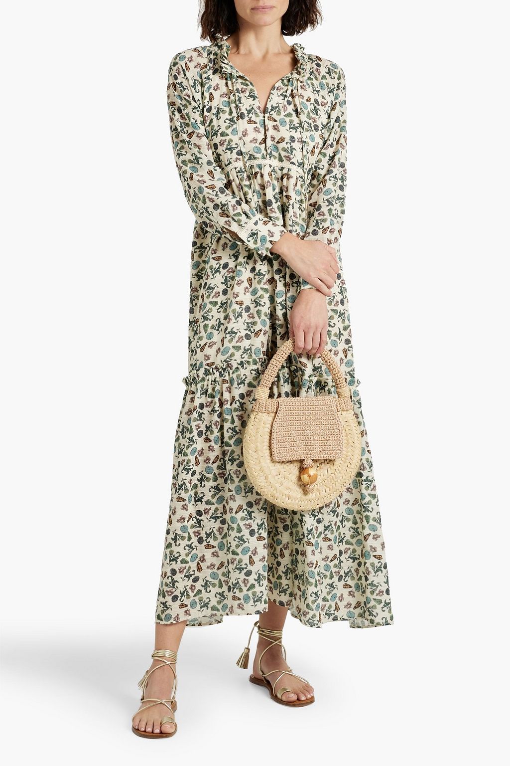 SENSI STUDIO Tiered printed cotton-blend jacquard maxi dress