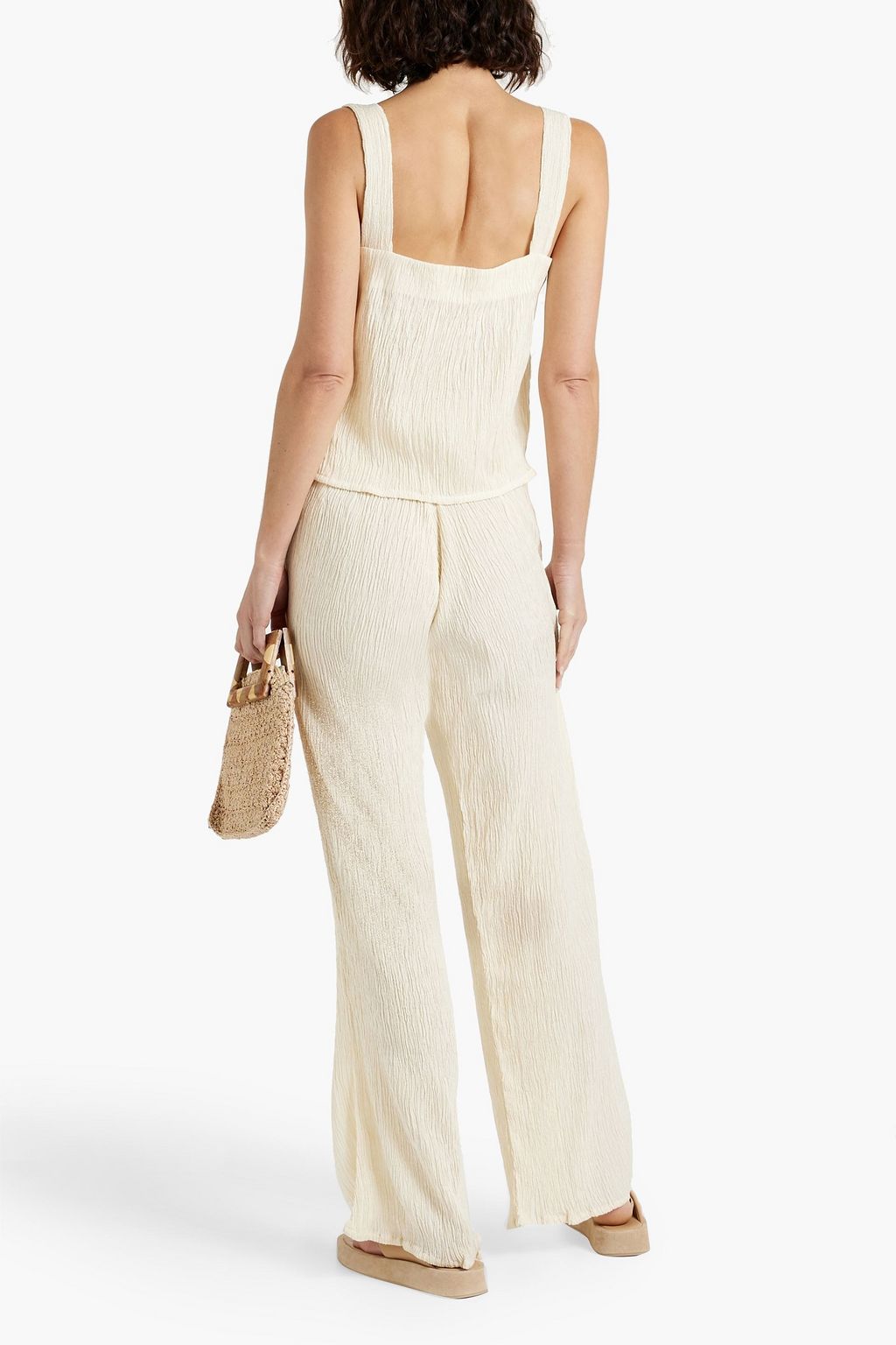 SAVANNAH MORROW Hali plissé bamboo and silk-blend wide-leg pants