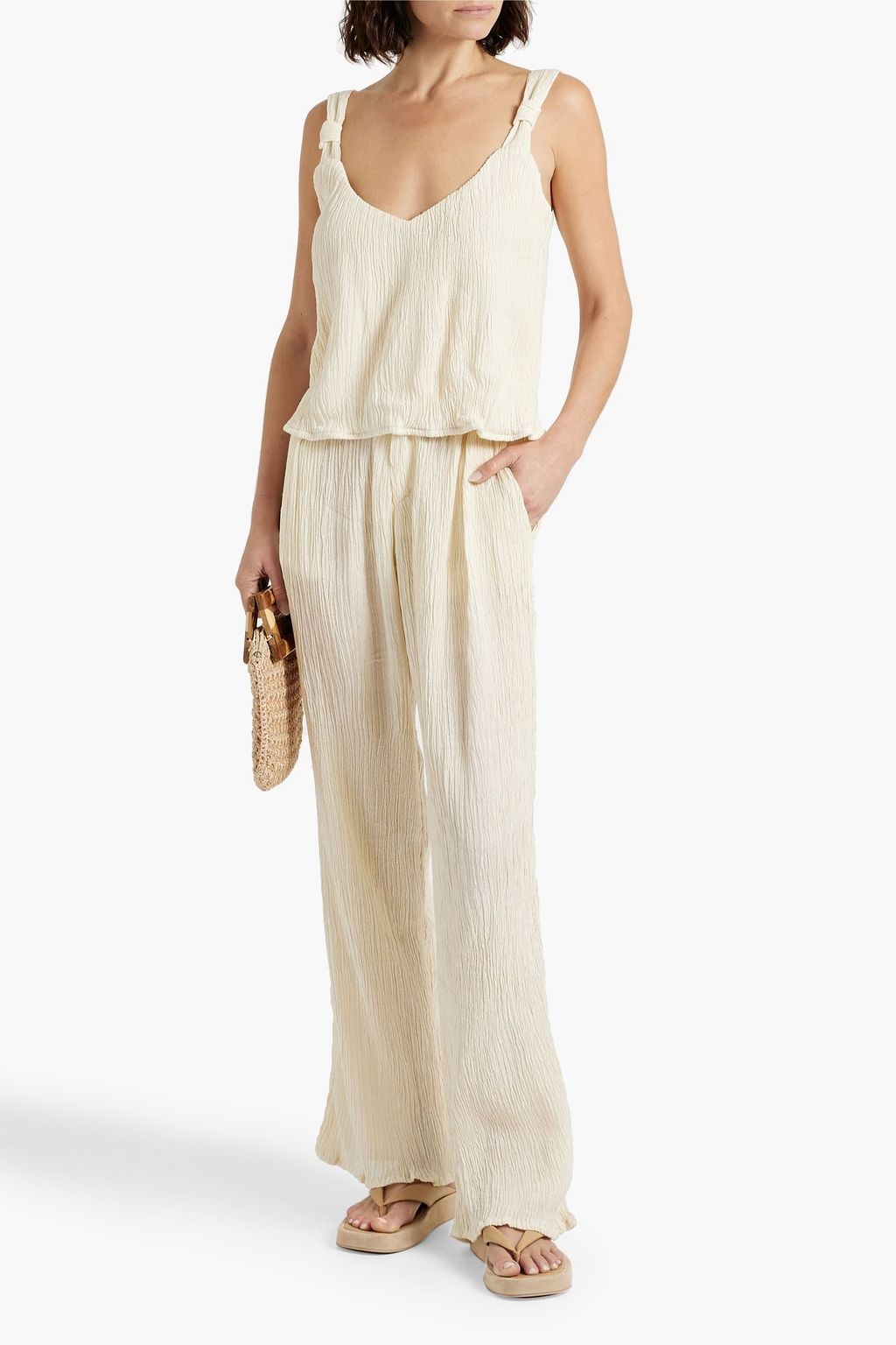 SAVANNAH MORROW Hali plissé bamboo and silk-blend wide-leg pants