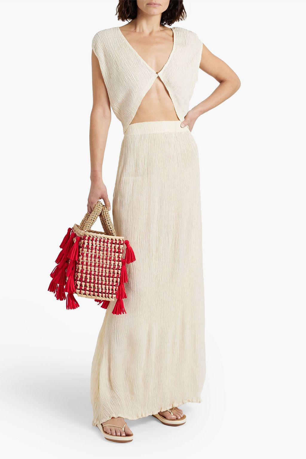 SAVANNAH MORROW Plissé bamboo and silk-blend top