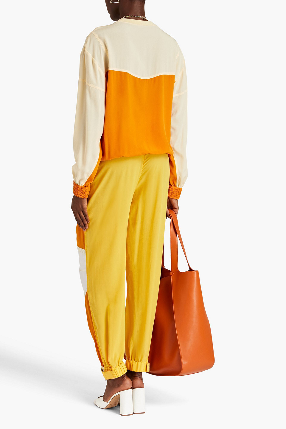  Stella Mccartney - Lacey Track Pants Aus Crêpe De Chine Aus Seide In Colour-block-optik - Gelb - It 38 