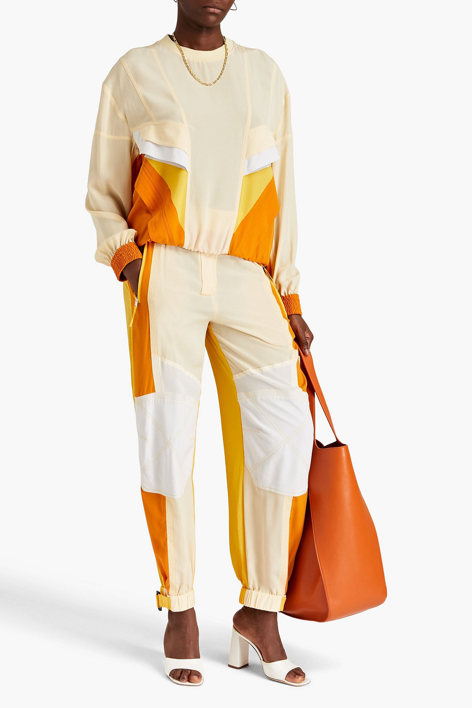  Stella Mccartney - Lacey Track Pants Aus Crêpe De Chine Aus Seide In Colour-block-optik - Gelb - It 38 