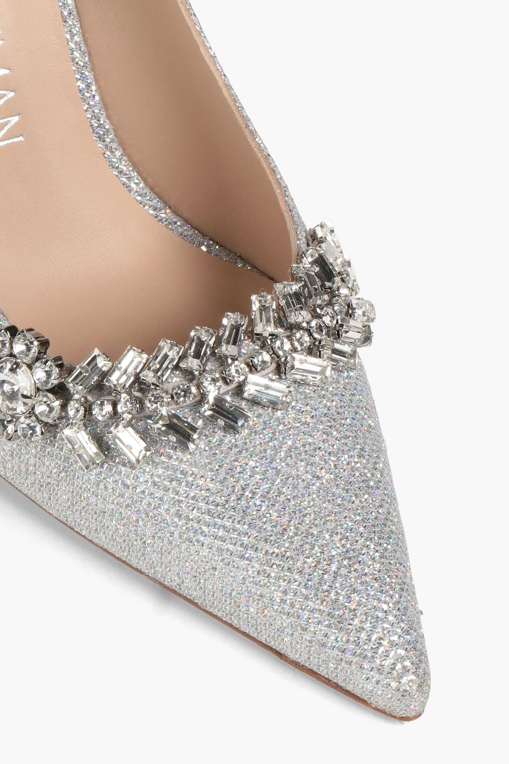 STUART WEITZMAN Crystal-embellished glittered woven pumps