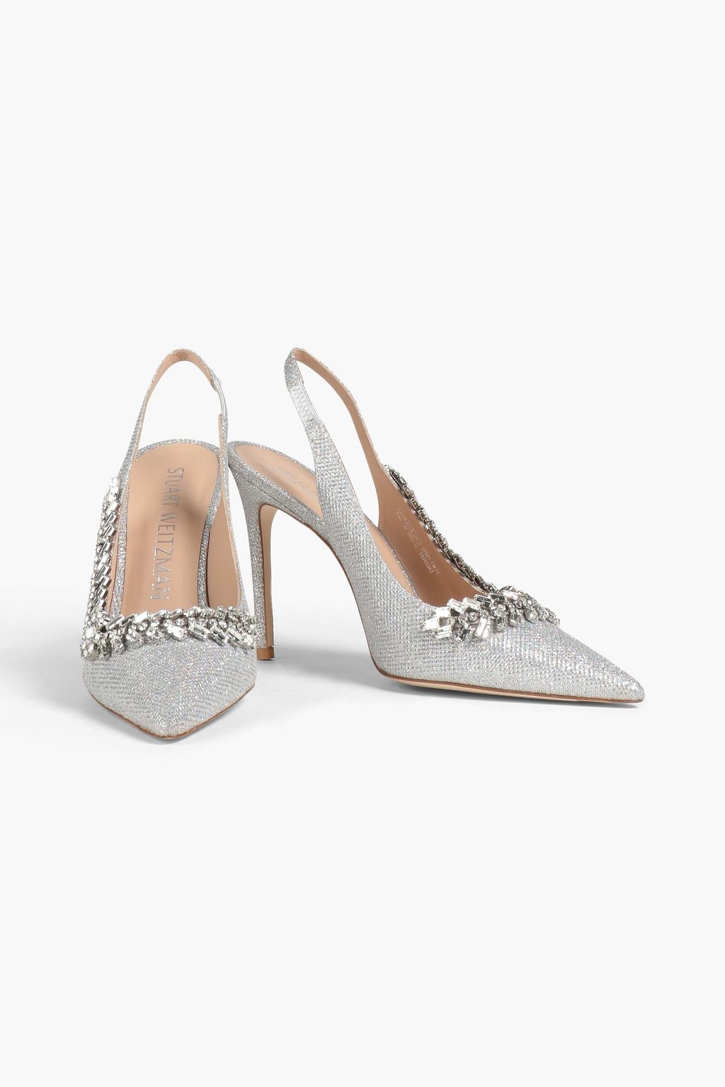 STUART WEITZMAN Crystal-embellished glittered woven pumps
