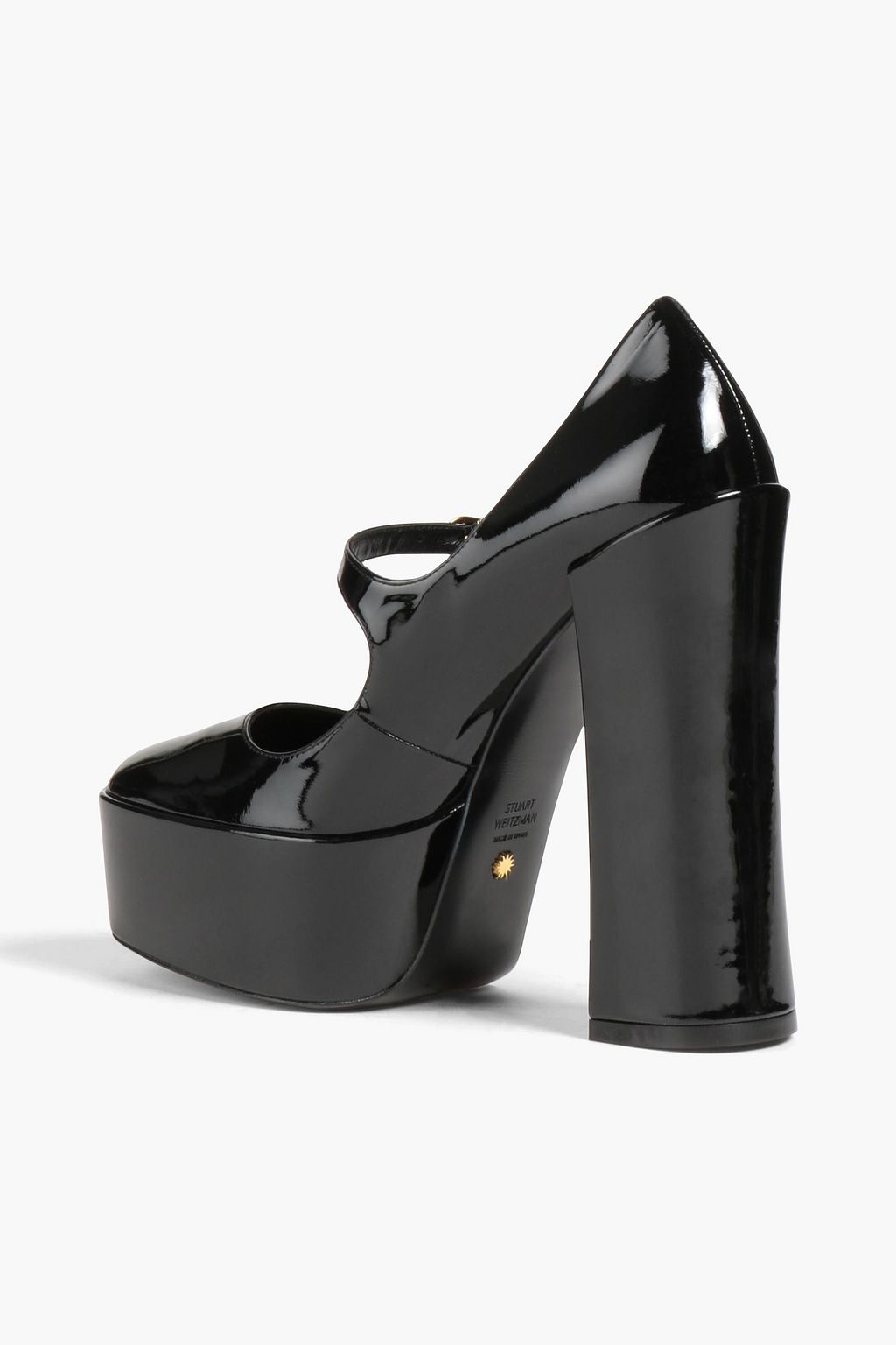 STUART WEITZMAN حذاء بامب Skyhigh بأسلوب Mary Jane من الجلد اللامع مع كعب بلاتفورم
