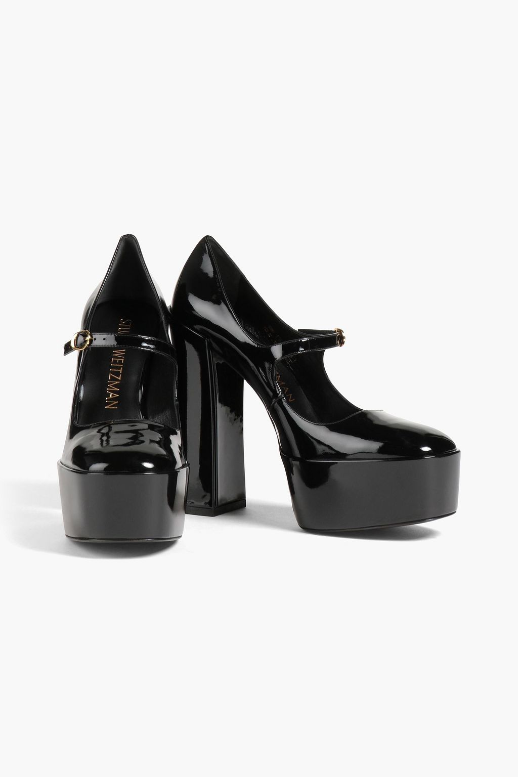 STUART WEITZMAN حذاء بامب Skyhigh بأسلوب Mary Jane من الجلد اللامع مع كعب بلاتفورم