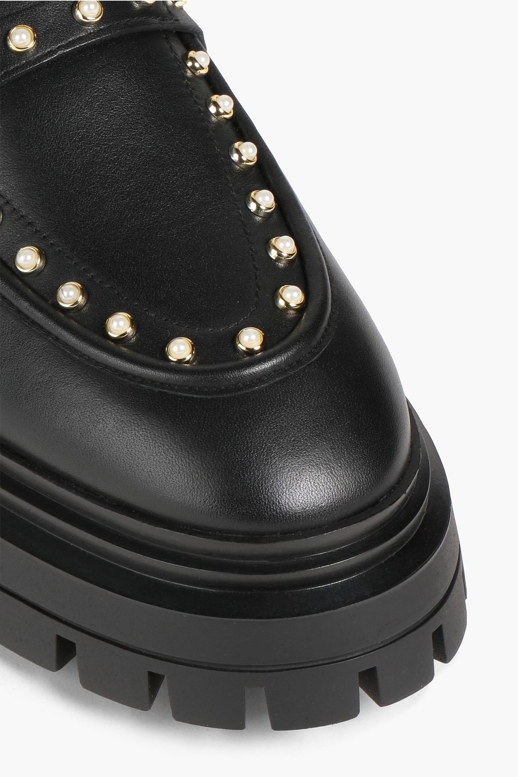 STUART WEITZMAN Bead-embellished leather loafers